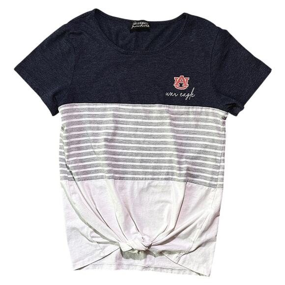 Auburn University War Eagle Front Tie Colorblock Gray & White T-Shirt Small - Picture 1 of 6